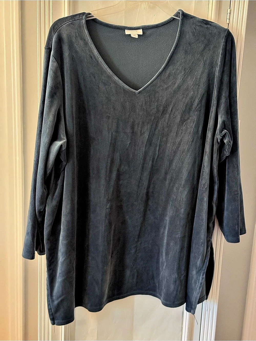 J Jill Pure Jill Blue/Green V-Neck Velour Long Sleeve Tunic Size 3X